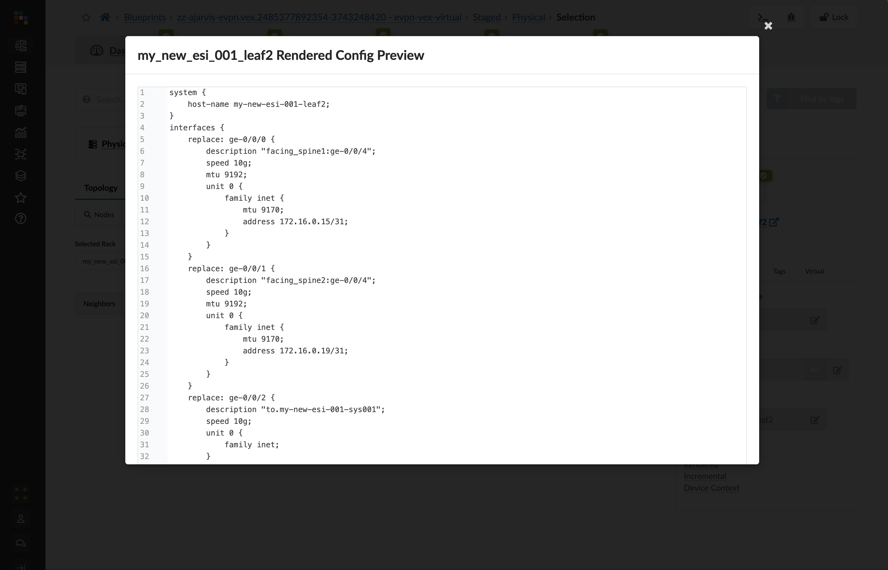 Rendered Configuration Detail
